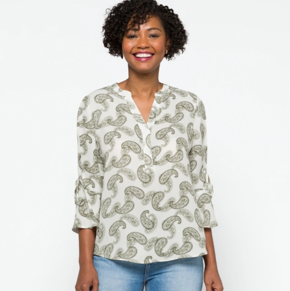 41 HAWTHORN Trina Tie Sleeve Pleat Back Detail blouse size L